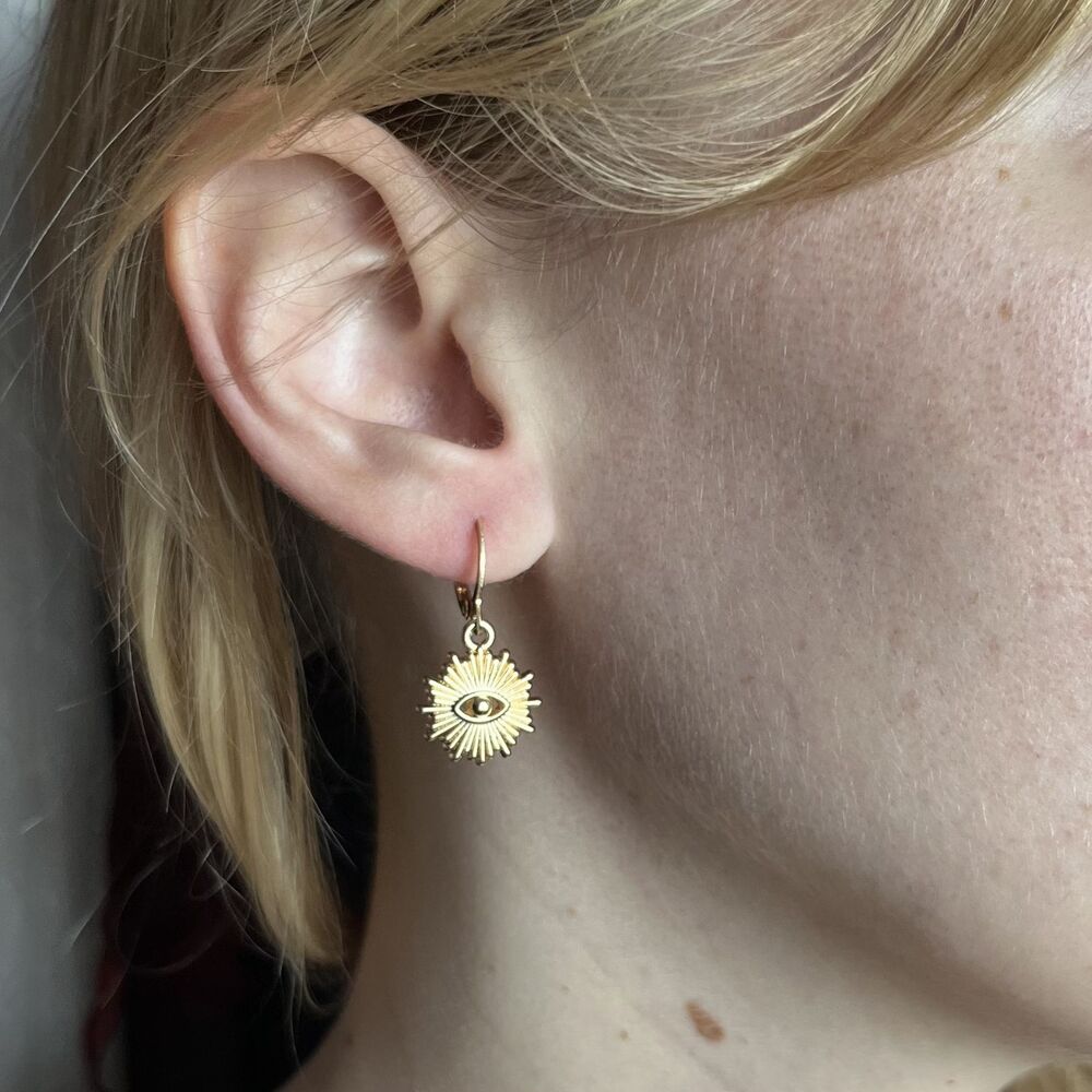 Gold Tone Evil Eye Hoop Dangle Earrings Whimsygoth Eccentric